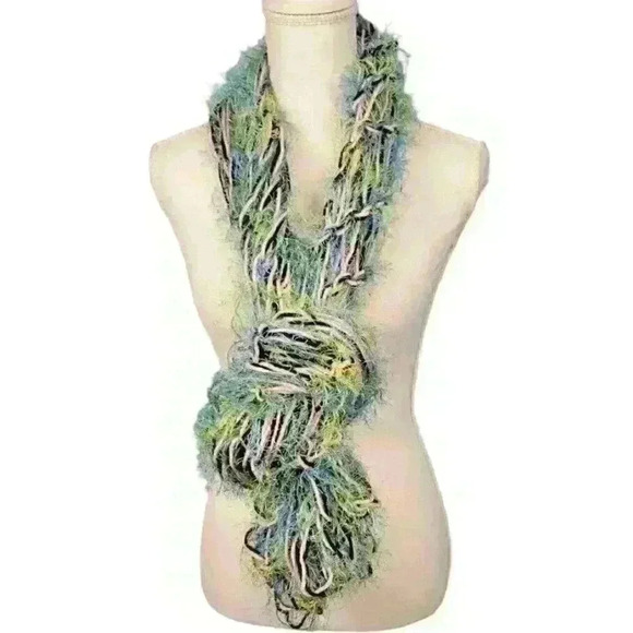 MULTI COLOR Infinity Scarf HANDMADE Open Weave FUZZY YARN Shoulder Neck Cover - Picture 4 of 11